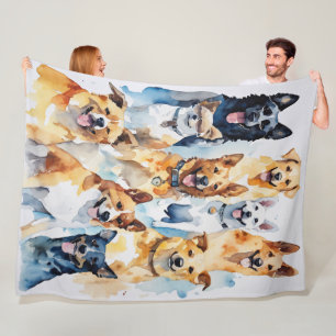 Watercolor Painted Dog Collage Fleece Blanket