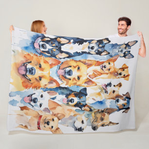 Watercolor Painted Dog Collage Fleece Blanket