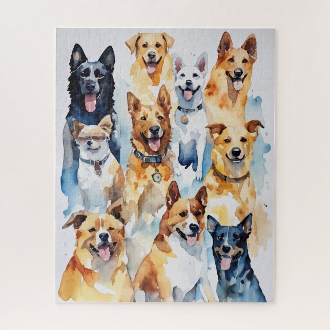 Watercolor Painted Dog Collage Jigsaw Puzzle (Vertical)