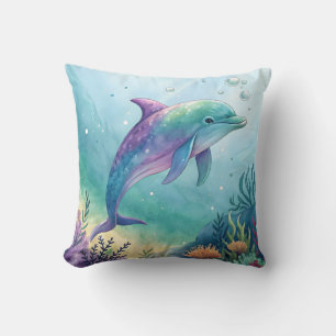 Watercolor painted dolphin cushion