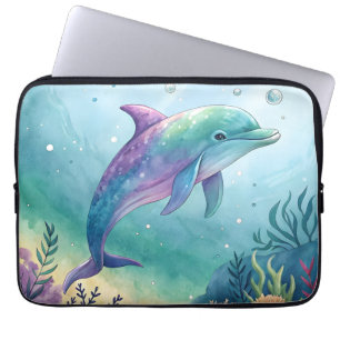 Watercolor painted dolphin laptop sleeve