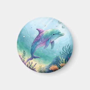 Watercolor painted dolphin magnet