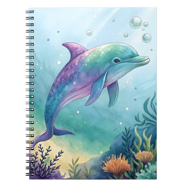 Watercolor painted dolphin notebook (Front)