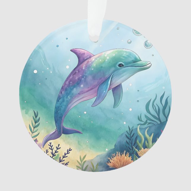Watercolor painted dolphin ornament (Front)