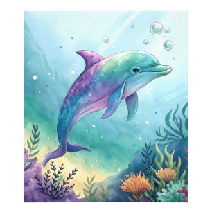 Watercolor painted dolphin photo print