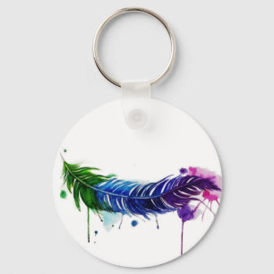Watercolor Painted Feather Key Ring
