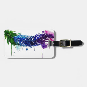 Watercolor Painted Feather Luggage Tag
