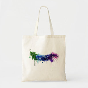 Watercolor Painted Feather Tote Bag