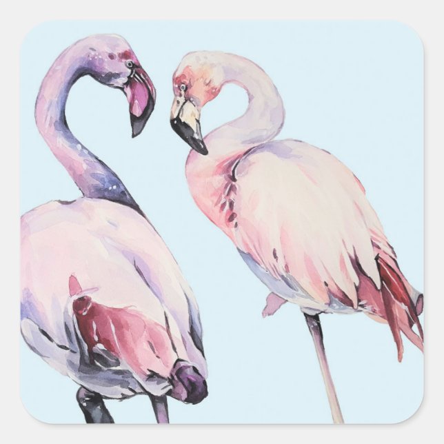Watercolor Painted Flamingo Birds Square Sticker (Front)