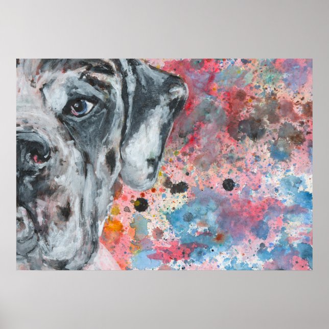 Watercolor painted Great Dane face Poster (Front)