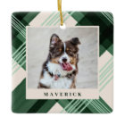 Watercolor Painted Green Plaid Pet Photo Christmas