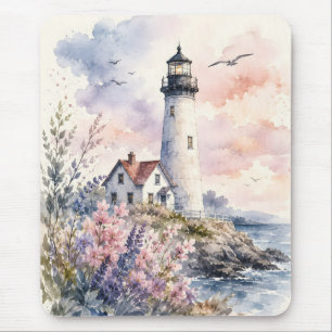 Watercolor Painted Lighthouse Mouse Pad