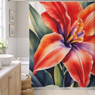 Watercolor Painted Orange Lily Flower Shower Curtain