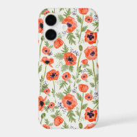 Watercolor Painted Oriental Orange Poppy Flowers