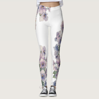 Watercolor Painted Pansy Flower Leggings