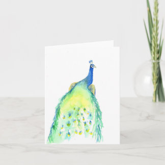 Watercolor Painted Peacock Note Card 