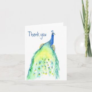 Watercolor Painted Peacock Thank You Note Card 