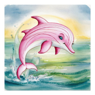 Watercolor painted pink dolphin photo print