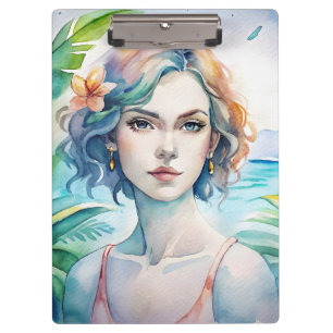 Watercolor painted pretty woman clipboard