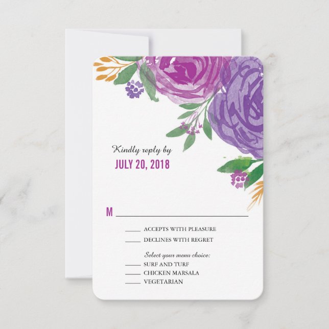Watercolor Painted Purple Blooms | RSVP (Front)