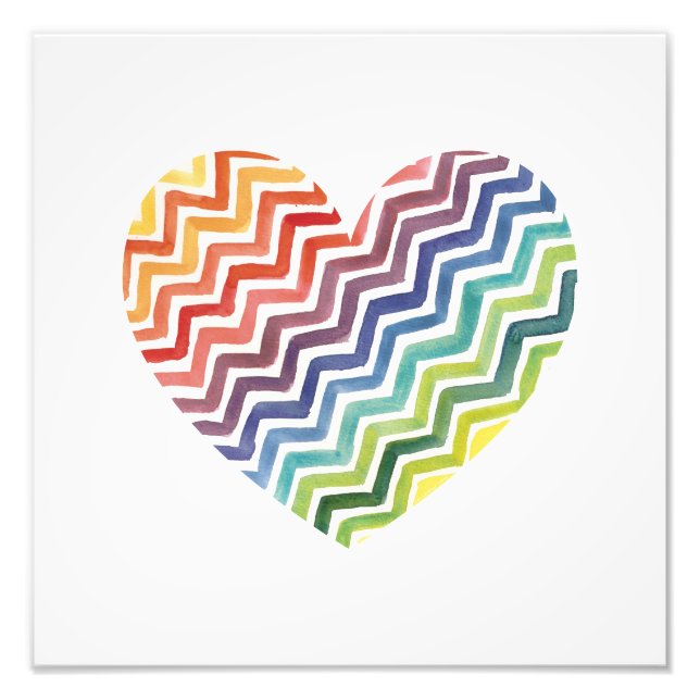 Watercolor Painted Rainbow Chevron Heart Print (Front)