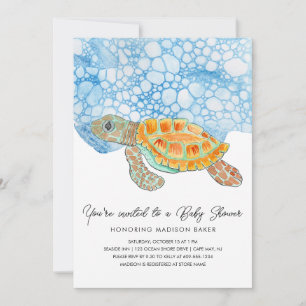 Watercolor Painted Sea Turtle Baby Shower Invitation