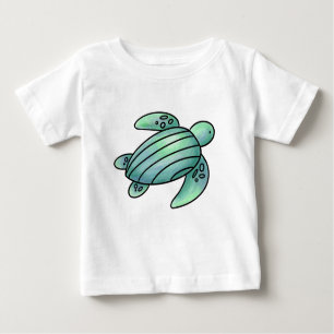 watercolor painted sea turtle cartoon blue green baby T-Shirt