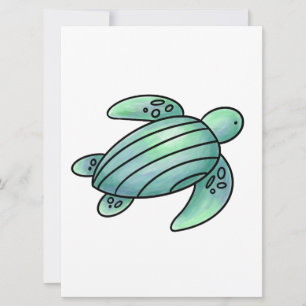 watercolor painted sea turtle cartoon blue green card