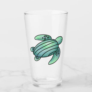 watercolor painted sea turtle cartoon blue green glass