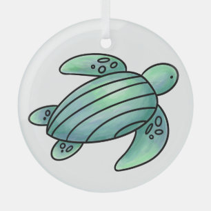 watercolor painted sea turtle cartoon blue green glass tree decoration