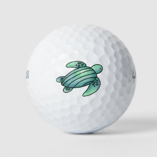 watercolor painted sea turtle cartoon blue green golf balls