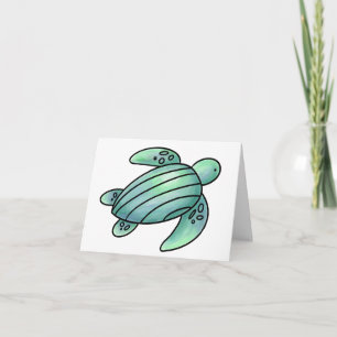 watercolor painted sea turtle cartoon blue green  invitation