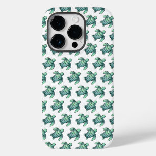 watercolor painted sea turtle cartoon blue green iPhone 14 pro case