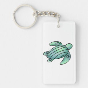 watercolor painted sea turtle cartoon blue green key ring
