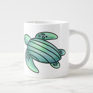watercolor painted sea turtle cartoon blue green large coffee mug