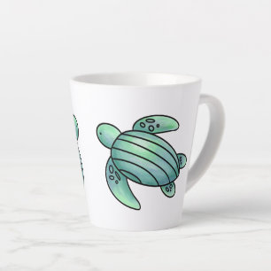 watercolor painted sea turtle cartoon blue green  latte mug