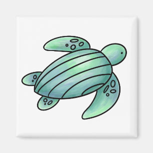 watercolor painted sea turtle cartoon blue green magnet