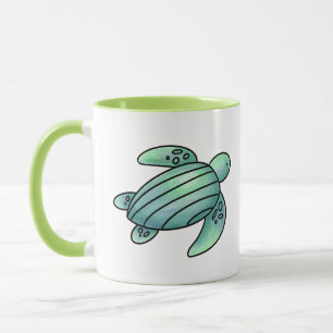 watercolor painted sea turtle cartoon blue green mug