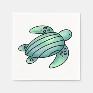 watercolor painted sea turtle cartoon blue green  napkin