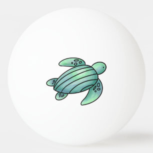 watercolor painted sea turtle cartoon blue green  ping pong ball