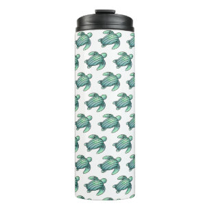 watercolor painted sea turtle cartoon blue green thermal tumbler