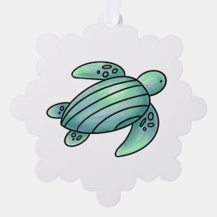 watercolor painted sea turtle cartoon blue green  tree decoration card