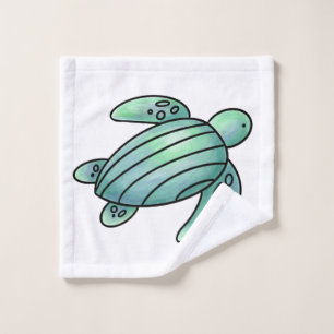 watercolor painted sea turtle cartoon blue green wash cloth