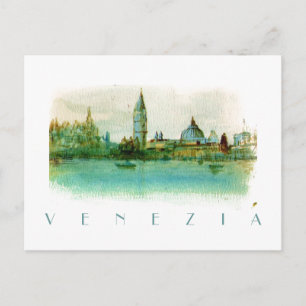 Watercolor Painted Sketch Postcard of Venice ITALY