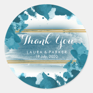 Watercolor Painted  Thank You Wedding Artist Classic Round Sticker