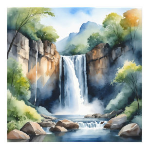 Watercolor painted waterfall photo print