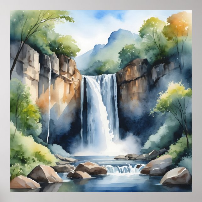 Watercolor painted waterfall poster (Front)