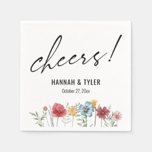 Watercolor Painted Wildflowers, Cheers! Typography Napkin