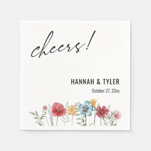 Watercolor Painted Wildflowers, Cheers! Typography Napkin