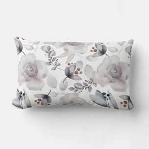 Watercolor Painted Winter Holly Flowers Nature Lumbar Cushion
